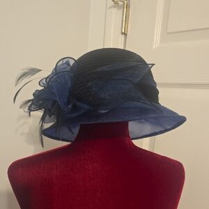 "NWOT"Elegant Blue Women's Hat with Feather Detail
